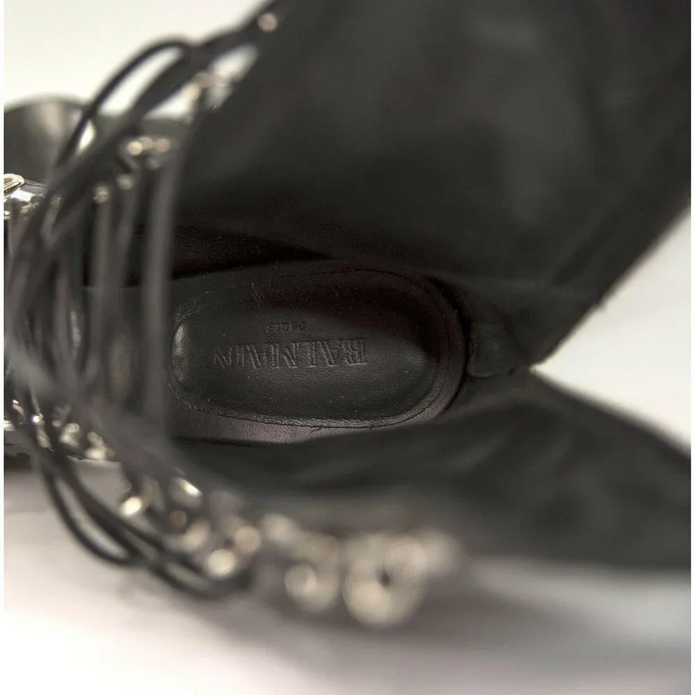 Balmain Floral Tooled Leather Lace Up Boots 37 - Picture 10 of 11